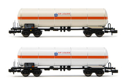 Arnold HN6540 FS, 2-units pack Tank wagon 4 axles Zags "Air Liquide", white with orange stripe, ep. V N Gauge