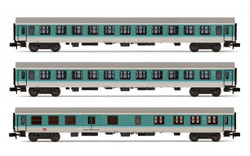 Arnold HN4367 DB AG, 3-unit pack regional coaches (2), 1 x ABDomsb, 2 x Bom, period V, mintgreen/white N Gauge