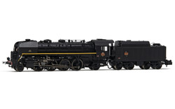 Arnold HN2484 SNCF, 141R 840 steam locomotive, mixed wheels, black/yellow, big fuel tender N Gauge