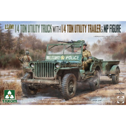 Takom 2126 U.S. Army 1/4ton Utility Truck w/Trailer + MP Figure 1:35 Model Kit