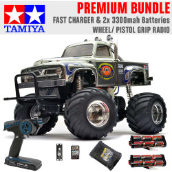 TAMIYA RC 58365 Midnight Pumpkin Monster Truck 1:12 Premium Wheel Radio Bundle
