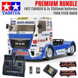TAMIYA RC 58632 Team Hahn MAN Race Truck TT-01 1:10 Premium Stick Radio Bundle