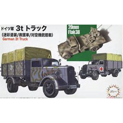 Fujimi F723211 German 3 Ton Truck Camo/Medical Van/Anti-Aircraft 1:72 Model Kit