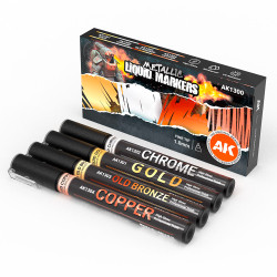 AK Interactive Metallic Marker Pen Set Gold, Chrome, Old Bronze, Copper AK1300