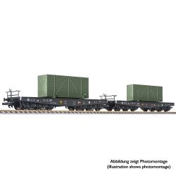 Liliput L230170 2-unit set flat wagons, Ep.II, load camouflaged cases HO Gauge