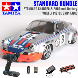 TAMIYA RC 58571 Porche Carrera RSR Martini TT02 1:10 Standard Wheel Radio Bundle