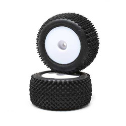 Losi Pin Tires, Rear, Mounted, White (2): Mini-T 2.0 LOS41013