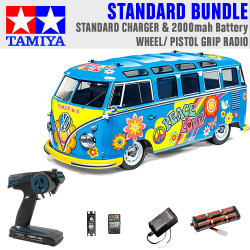 Tamiya RC 47453 VW Type 2 Flower Power M-05 1:10 Standard Wheel Radio Bundle