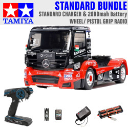 Tamiya RC 58683 Mercedes MP4 Racing Truck 1:14 Standard Wheel Radio Bundle