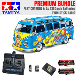 Tamiya RC 47453 VW Type 2 Flower Power M-05 1:10 Premium Stick Radio Bundle