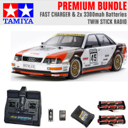 Tamiya RC 58682 Audi V8 Touring 1991 (TT-02) 1:10 Premium Stick Radio Bundle