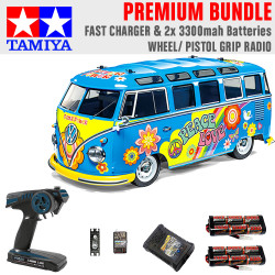 Tamiya RC 47453 VW Type 2 Flower Power M-05 1:10 Premium Wheel Radio Bundle