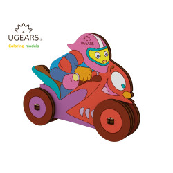 UGEARS 10006 3D Colouring Model Motorcyclist Wooden Model Kit