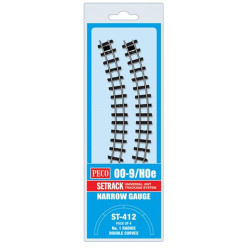 PECO ST-412 Setrack Double Curve 1st Radius 4-Pack OO9 Gauge