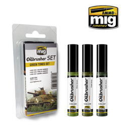 Ammo by MIG Green Tones Oilbrusher Set For Model Kits MIG 7502