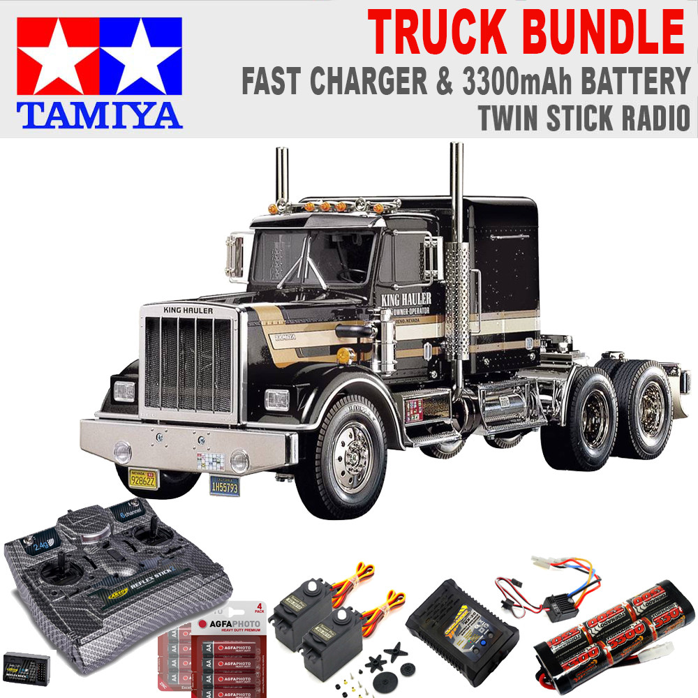 TAMIYA RC 56336 King Hauler Black Edition 6x4 1 14 Truck w Radio Bundle