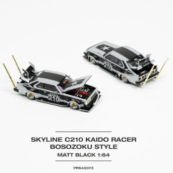 Pop Race Skyline C210 Kaido Racer Bosozoku Matt Black 1:64 Diecast Model