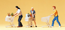 Preiser 10488 Supermarket Shoppers with Trolleys (3) Exclusive Figure Set HO