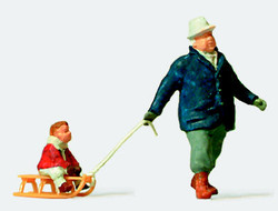 Preiser 28078 Man Towing Sledge with Child Figure HO