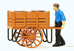 Preiser 28131 Worker with Hand Cart (Barrel Load) Figure HO