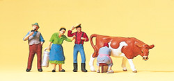 Preiser 10044 Farm Workers (4) & Cow Being Milked Exclusive Figure Set HO
