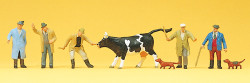 Preiser 10048 Cattle Traders (5) with Dogs (2) & Cow Exclusive Figure Ser HO