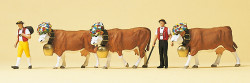 Preiser 10404 Cows (3) and Herders (2) Exclusive Figure Set HO