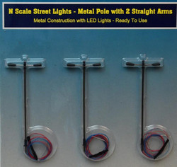 Rock Island Hobby 13104 US Street Light Metal Pole w/2 Straight Arms (3) N Gauge