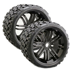 Sweep Terrain Crusher Belted Tyre On Black 17mm Wheels 1/4 Offset SRC0002B