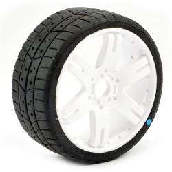 Sweep 1:8 GT Tread Glued 45Deg Tyres w/Belt/6Ix Pak White Wheels/Basic (Pr) S40245W6P