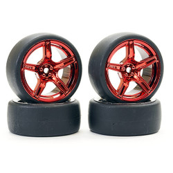 Fastrax 1:10 (4) Drift D1 Tyre w/3mm 5-Spoke Wheel- Met Red FAST1351MR-D13