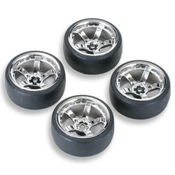 Fastrax 1:10 (4) Drift D1 Tyre w/9mm 5-Spoke Wheel- Chrome FAST1354C-D19