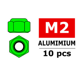 Corally Aluminium Nylstop Nut M2 Green 10pcs C-3106-20-1