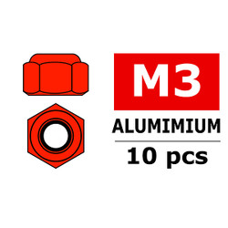 Corally Aluminium Nylstop Nut M3 Red 10pcs C-3106-30-5