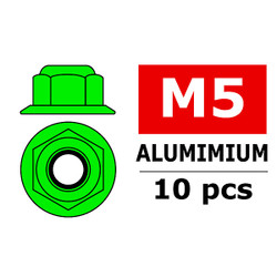 Corally Aluminium Nylstop Nut M5 Flanged Green 10 C-3107-50-1
