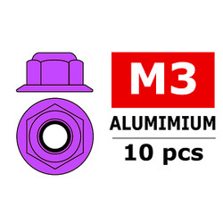 Corally Aluminium Nylstop Nut M3 Flanged Purple 10 C-3107-30-2