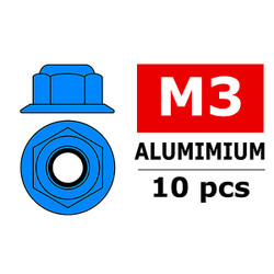 Corally Aluminium Nylstop Nut M3 Flanged Blue 10 P C-3107-30-4