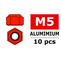 Corally Aluminium Nylstop Nut M5 Red 10pcs C-3106-50-5