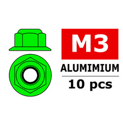 Corally Aluminium Nylstop Nut M3 Flanged Green 10 C-3107-30-1