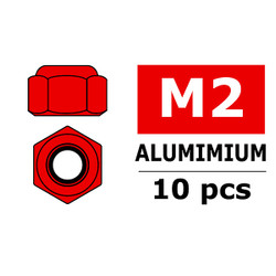 Corally Aluminium Nylstop Nut M2 Red 10pcs C-3106-20-5