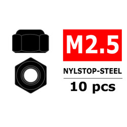 Corally Steel Nylstop Nut M2.5 Black Coated 10pcs C-3101-25-6