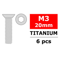 Corally Titanium Screws M3 X 20mm Hex Flat Head 6pc C-3022-30-20
