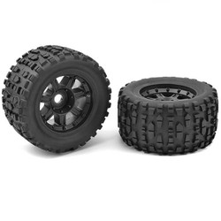 Corally Monster Truck Tires XL 4S Grabber Glued On Black Rims C-00180-632