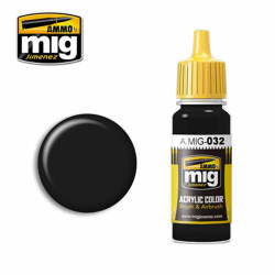 Ammo by MIG Satin Black Acrylic waterbased colour 17ml A.MIG-032