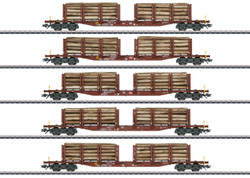 Marklin DBAG Snps719 Bogie Stake Wagon w/Wood Load Set (5) V HO Gauge MN47154
