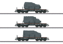 Marklin DR Ssyms Heavy Duty Flat Wagon w/Tarpaulin Load Set (2) II HO Gauge MN48660