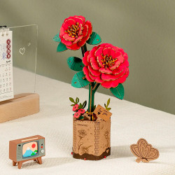 ROBOTIME Rowood Red Camellia Wooden Flower Craft Kit TW031