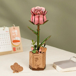 ROBOTIME Rowood Pink Rose Wooden Flower Craft Kit TW041