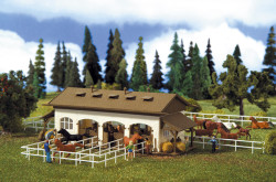 Vollmer 43790 Riding Stable with Paddock and Horses Kit HO