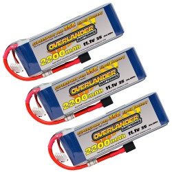 Overlander 3x LiPo Battery 2200mAh 3S 11.1v 35C Deans RC Flight Pack